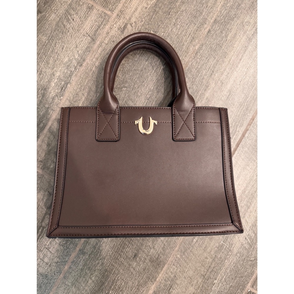 True Religion Modern Edge Medium Tote Bag Brown‎ Gold Horseshoe Handbag Espresso